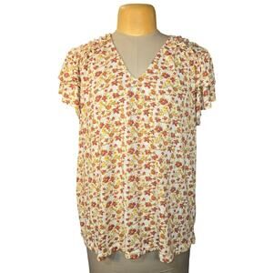 Rose & Olive Womens 1X Floral Shirt Stretch Ruffle Short‎ Sleeve Vacation Casual